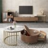 Modanio Round Coffee Table with Storage – Set of 2 Nesting Wood Coffee Tables with  Marble Top & Gold Stainless Steel Frame