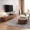 Modanio Round Coffee Table with Storage – Set of 2 Nesting Wood Coffee Tables with  Marble Top & Gold Stainless Steel Frame