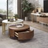 Modanio Round Coffee Table with Storage – Set of 2 Nesting Wood Coffee Tables with  Marble Top & Gold Stainless Steel Frame