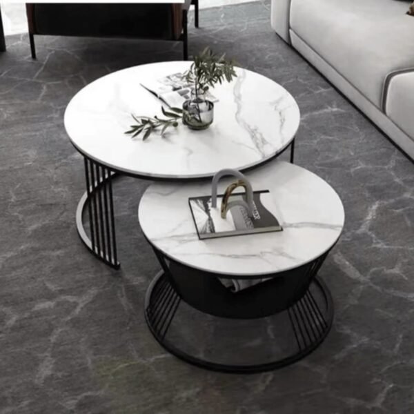 IMG-20250204-WA0032 Modanio Set of 2 Modern Coffee Tables Set – Gold Finish Metal Frame with Composite Marble Top (Round Nesting Centre Tables)