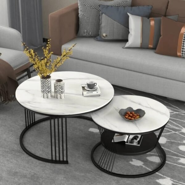 IMG-20250204-WA0033 Modanio Set of 2 Modern Coffee Tables Set – Gold Finish Metal Frame with Composite Marble Top (Round Nesting Centre Tables)