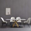 Modanio Twin Turris Dining Table with Nano Marble Top & 6 Chairs | Gold PVD Finish
