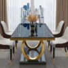 Modanio Prime Arc Dining Table with Marble Top & 6 Chairs | PVD Finish