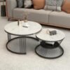 IMG-20250208-WA0010 Modanio Set of 2 Modern Coffee Tables Set – Gold Finish Metal Frame with Composite Marble Top (Round Nesting Centre Tables)