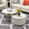 Modanio Elegant Nesting Coffee Table Set – Round Marble Top Coffee Tables with Gold Stainless Steel Frame for Modern Living Rooms