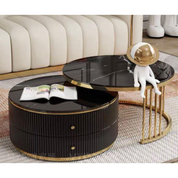 Modanio Elegant Nesting Coffee Table Set – Round Marble Top Coffee Tables with Gold Stainless Steel Frame for Modern Living Rooms