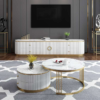 Modanio Elegant Nesting Coffee Table Set – Round Marble Top Coffee Tables with Gold Stainless Steel Frame for Modern Living Rooms