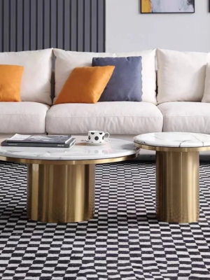 Modanio Twin Peaks Coffee Table With Gold Finish and Marble Top