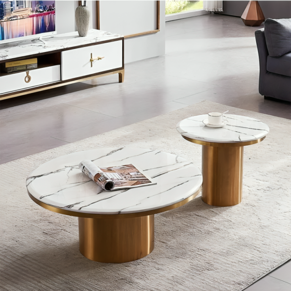 Modanio Twin Peaks Coffee Table With Gold Finish and Marble Top