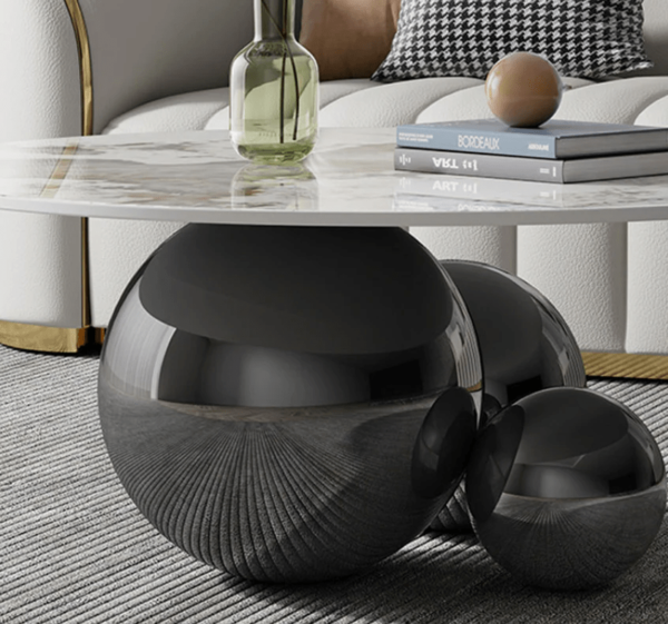 Modanio Circa Round Coffee Table with Black Finish and Marble Top