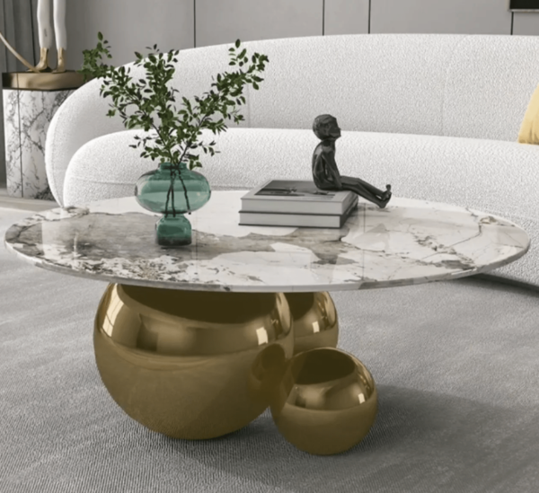 Modanio Circa Round Coffee Table with Black Finish and Marble Top
