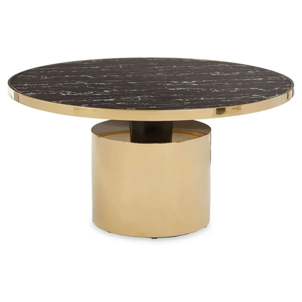 Modanio Compass Round Coffee Table with Gold Finish and Marble Top