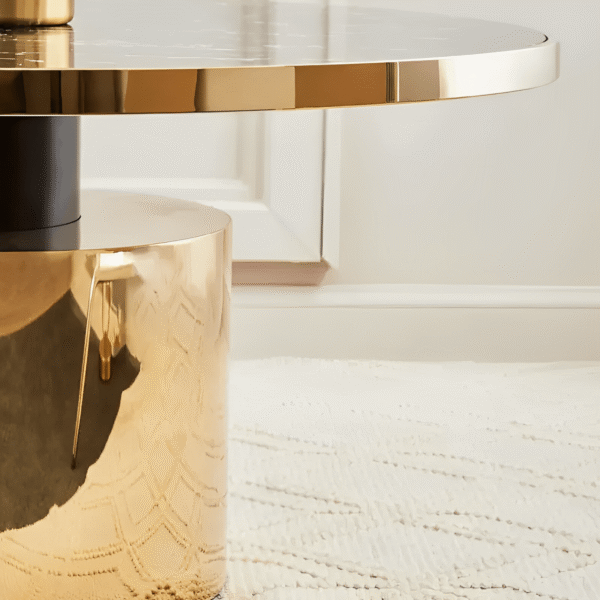 Modanio Compass Round Coffee Table with Gold Finish and Marble Top