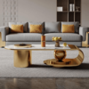 Modanio Parallel Edge Centre Table For Living Room with Gold Finish and Marble Top