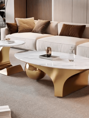 Modanio Infinity Centre Table Set of 2 With Gold Finish and Marble Top