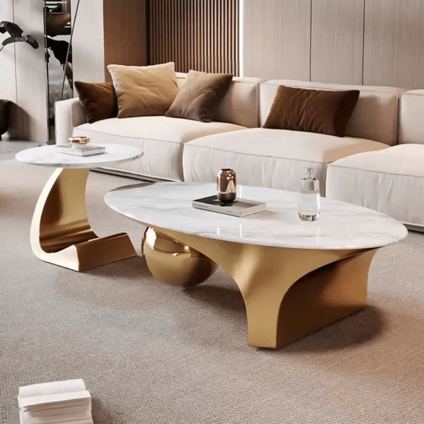 Modanio Infinity Centre Table Set of 2 With Gold Finish and Marble Top