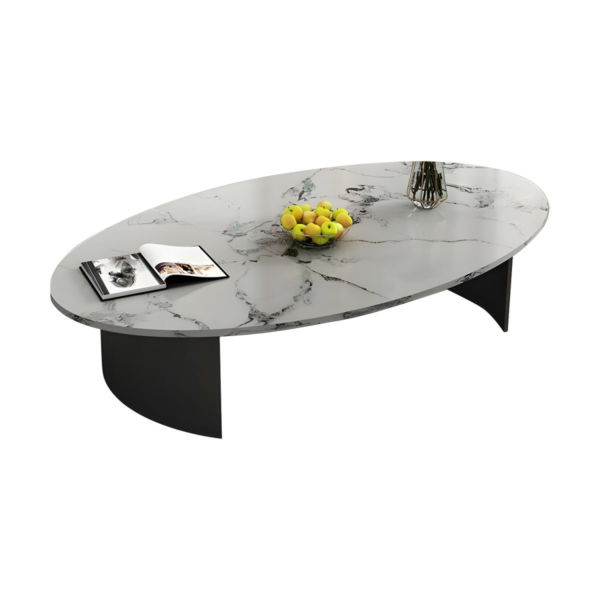 Modanio Modern Oval Marble Coffee Table – Luxury Marble Top Coffee Table with Metal Frame for Living Room & Hall