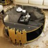 Modanio Nebula Nest Round Coffee Table with Glass Top – Luxury Stainless Steel Center Table with PVD Gold Finish for Living Room & Office