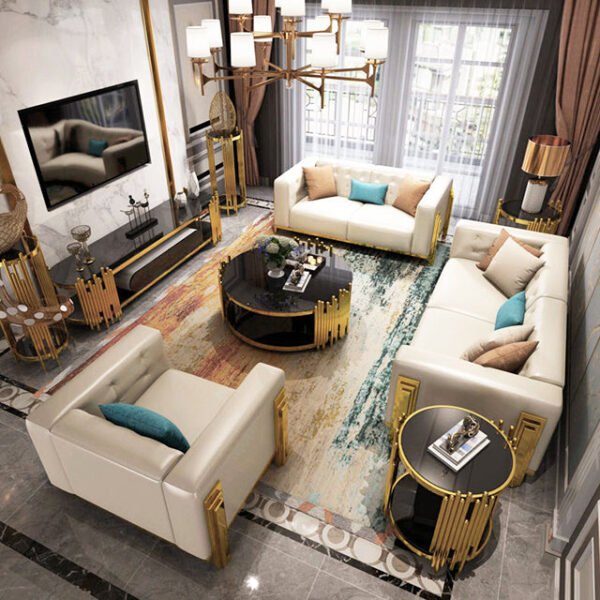 Modanio Nebula Nest Round Coffee Table with Glass Top – Luxury Stainless Steel Center Table with PVD Gold Finish for Living Room & Office
