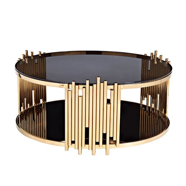 Modanio Nebula Nest Round Coffee Table with Glass Top – Luxury Stainless Steel Center Table with PVD Gold Finish for Living Room & Office