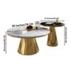 Modanio Conic Duo Coffee Table Set – Gold Finish Stainless-Steel Frame with Marble Top (Set of 2, Round Centre Tables)