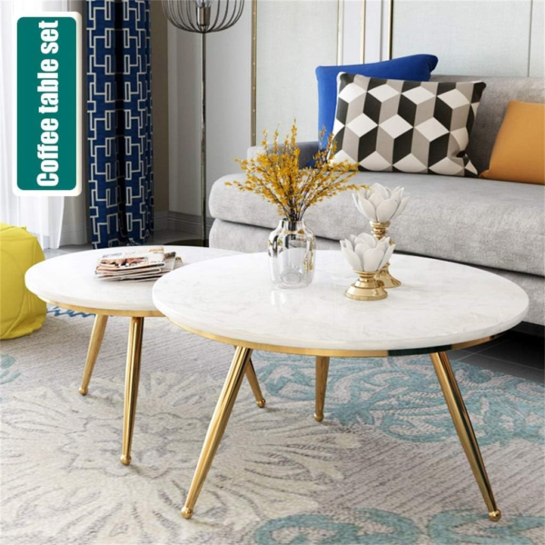 Modanio Round Coffee Table With Gold Finish and Marble Top