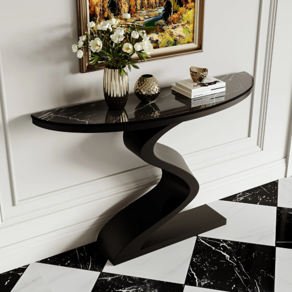 Minimalist luxury console table with marble top and gold stainless steel frame for entryway by Modanio
