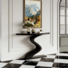 Modanio Modern Black Curved Console Table with Marble Top