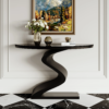 Modanio Modern Black Curved Console Table with Marble Top