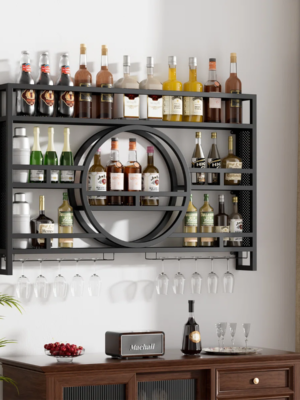 MOD-CR-01_13 Modanio 3-Tier Wine Rack Wall Mounted Glass Holder Floating Bar Shelf