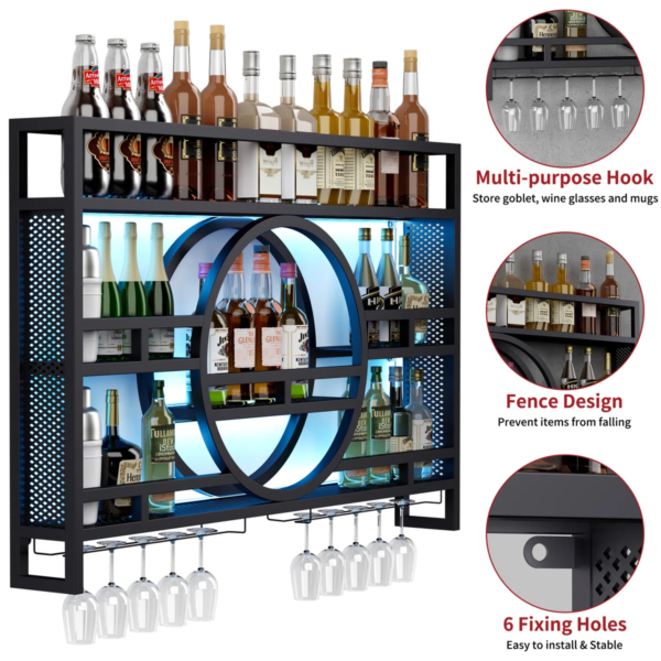 Modanio 3-Tier Wine Rack Wall Mounted Glass Holder Floating Bar Shelf