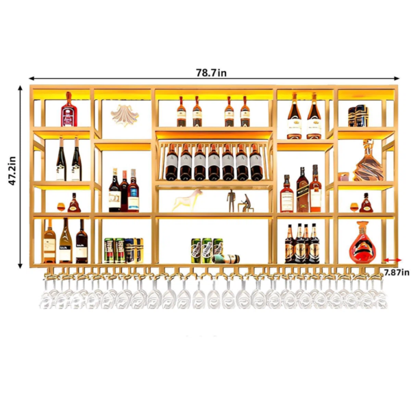 Modanio Yaden Gold Wall Mounted Wine And Glass Rack Luxe Metal Display for Stylish Living