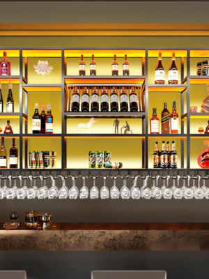 MOD-CR-09_1 Modanio Jozey Wall Mounted Wine & Glass Rack in Black Large Capacity, Modern Metal Bar Shelf