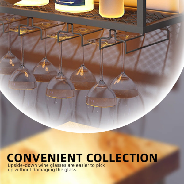 Modanio Jozey Wall Mounted Wine & Glass Rack in Black Large Capacity, Modern Metal Bar Shelf