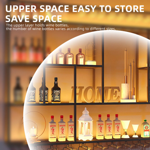Modanio Jozey Wall Mounted Wine & Glass Rack in Black Large Capacity, Modern Metal Bar Shelf