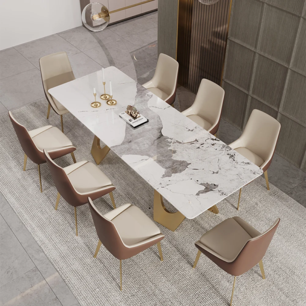 Modanio Modern Marble Top Dining Table with Gold Stainless Steel Base