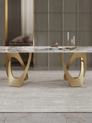 MOD-DT-01_2 Modanio Modern Marble Top Dining Table with Gold Stainless Steel Base