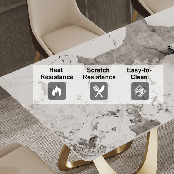 Modanio Modern Marble Top Dining Table with Gold Stainless Steel Base
