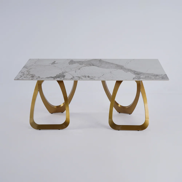 Modanio Modern Marble Top Dining Table with Gold Stainless Steel Base