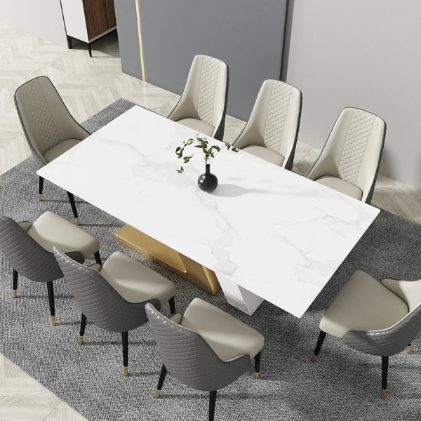 Modanio Luxury Dining Table Set | Rectangle Marble Dining Table With 8  Chairs | PVD Gold Finish