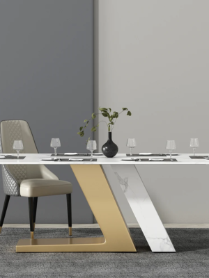 MOD-DT-03_2 Modanio Luxury Dining Table Set | Rectangle Marble Dining Table With 8 Chairs | PVD Gold Finish