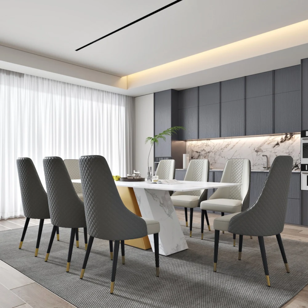 Modanio Luxury Dining Table Set | Rectangle Marble Dining Table With 8  Chairs | PVD Gold Finish