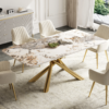 Modanio Contemporary Rectangle  Dining Table with Marble Top and with 6 Chairs – PVD Gold Finish