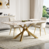 Modanio Contemporary Rectangle  Dining Table with Marble Top and with 6 Chairs – PVD Gold Finish