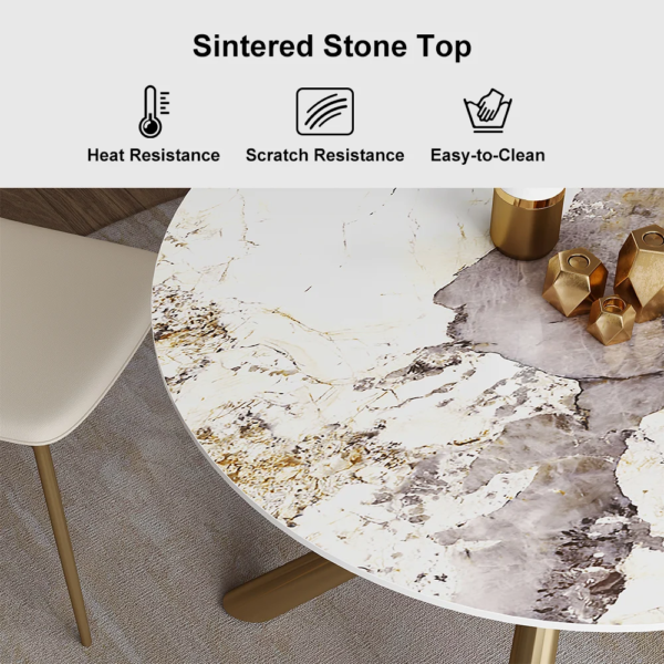 Modanio Contemporary Rectangle  Dining Table with Marble Top and with 6 Chairs – PVD Gold Finish