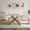 Modanio Contemporary Rectangle  Dining Table with Marble Top and with 6 Chairs – PVD Gold Finish