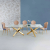 Modanio Stella Dining Table with 12mm Glass Top | Gold Stainless Steel Pedestal Base