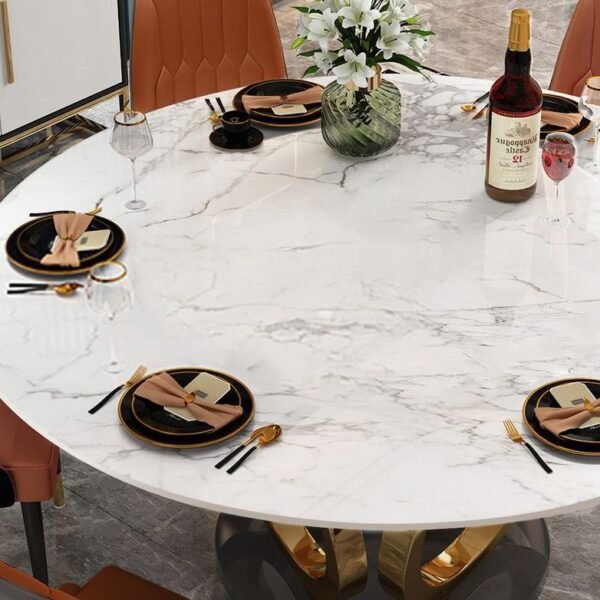 Modanio Modern Style Round Dining Table With Marble Top And With 4 Chairs