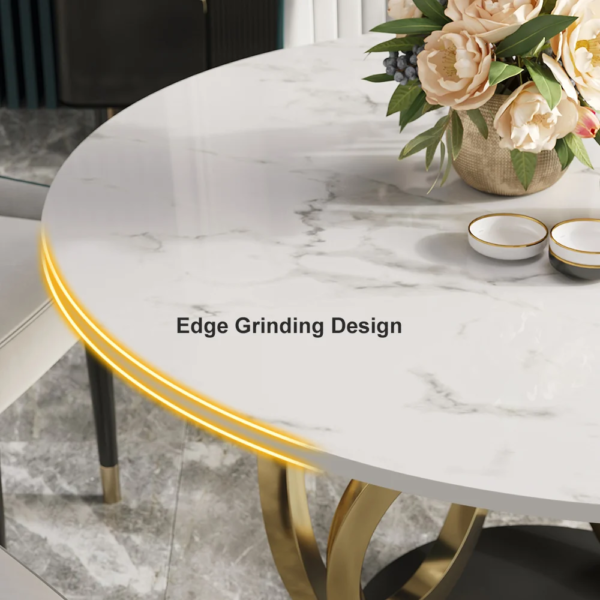Modanio Modern Style Round Dining Table With Marble Top And With 4 Chairs