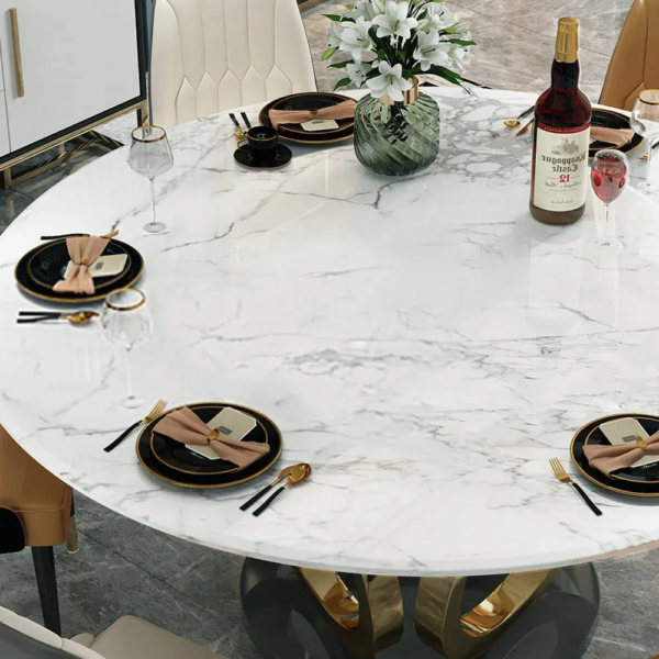 Modanio Modern Style Round Dining Table With Marble Top And With 4 Chairs